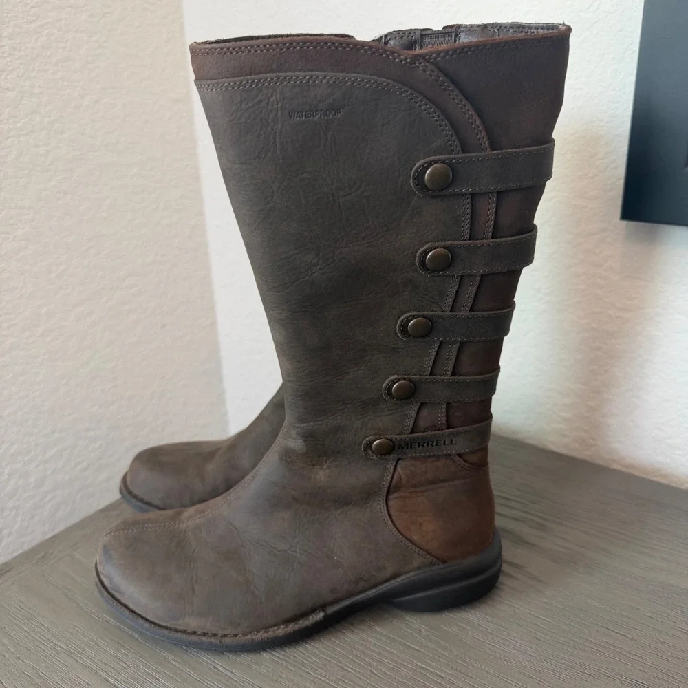 Merrell Espresso Brown Waterproof Leather Mid-Calf Boots J69148 Womens 6.5